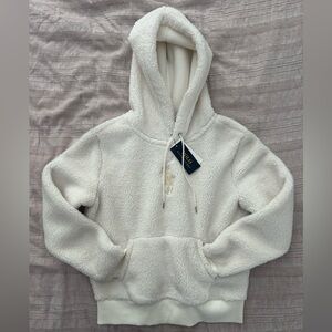 NWT Polo Ralph Lauren Sherpa Fleece Hoodie Women’s XS Cream Pullover Pony Logo